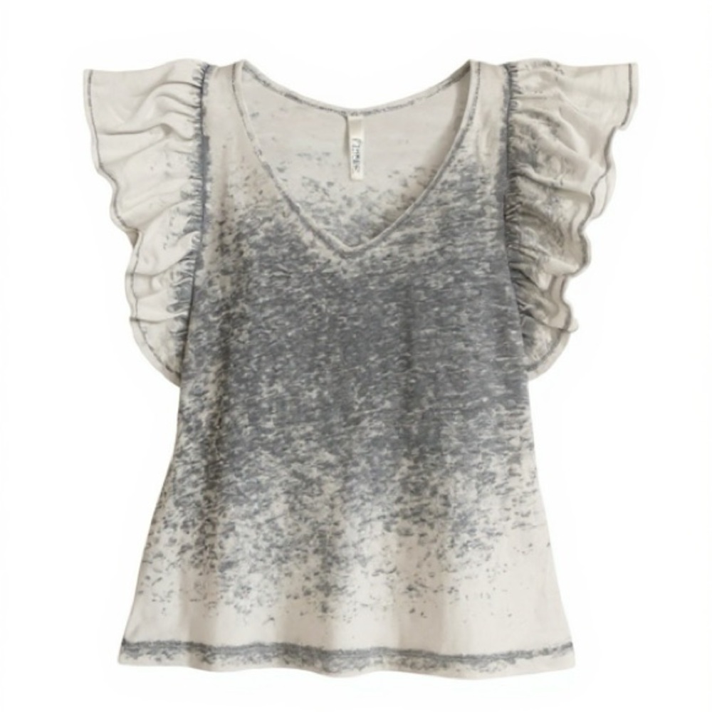 Fluxus grey burnt out top with flutter sleeves Small